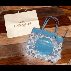 Light Blue Coach Signature Print Shoulder Bag EUC